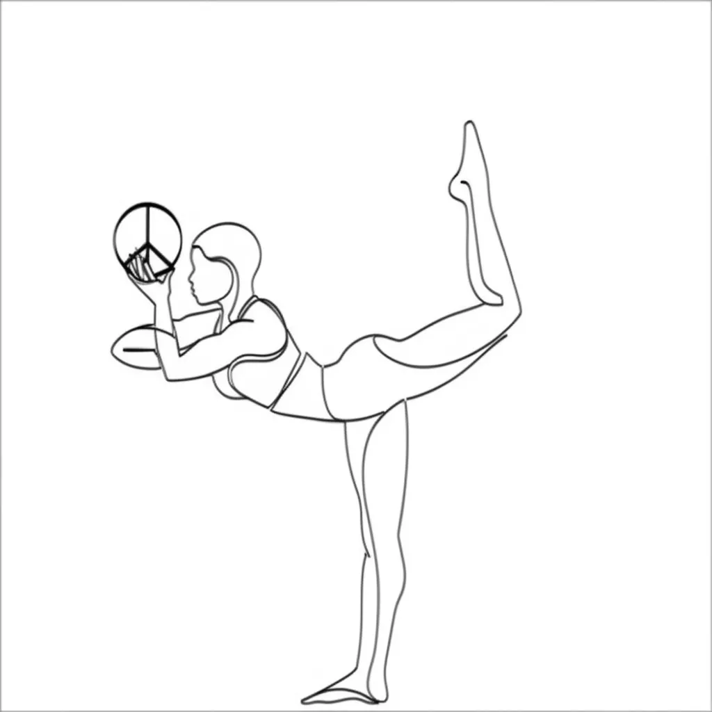 Minimalist Tattoo Design: Strong Woman in Yoga Pose Holding Peace Symbol