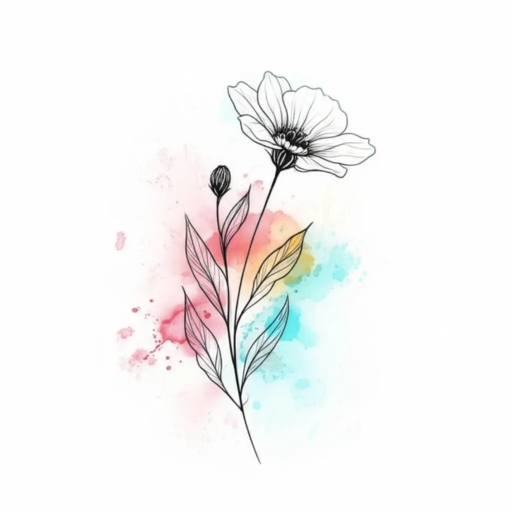 Dainty Matching Sister Watercolor Flower Tattoo Idea