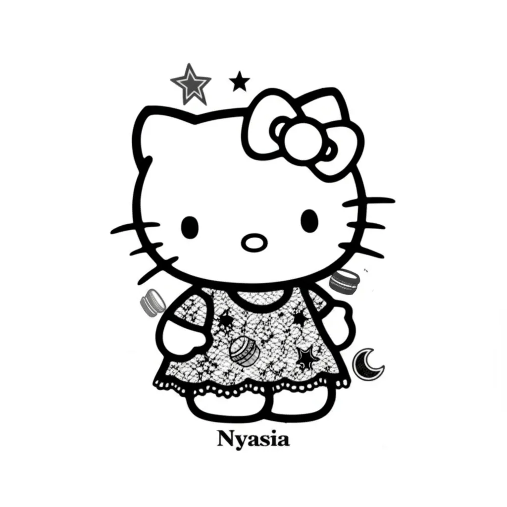 Hello Kitty Goth Tattoo with Name - Minimalist B&W Design Hello Kitty Goth Tattoo with Name - Minimalist B&W Design