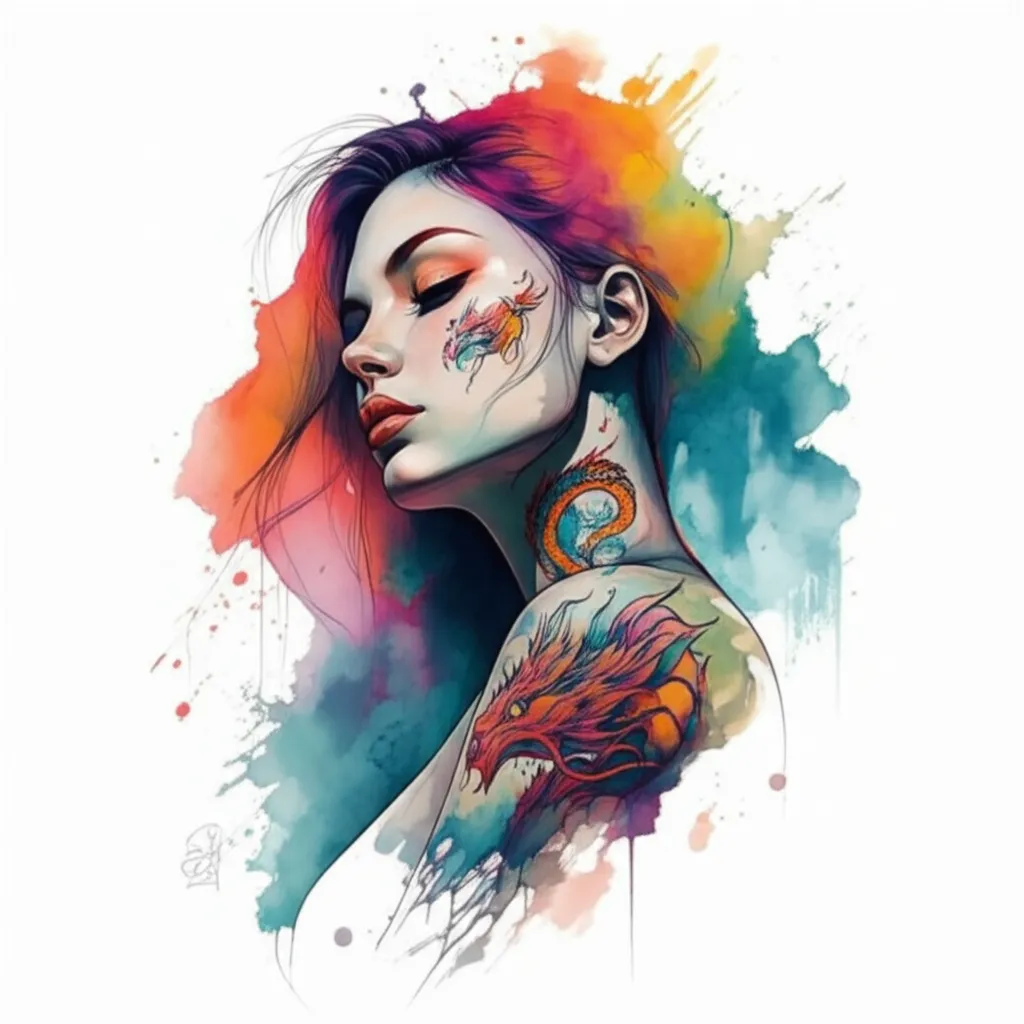 Watercolor Dragon Tattoo on Girl: A Unique and Artistic Design Watercolor Dragon Tattoo on Girl: A Unique and Artistic Design