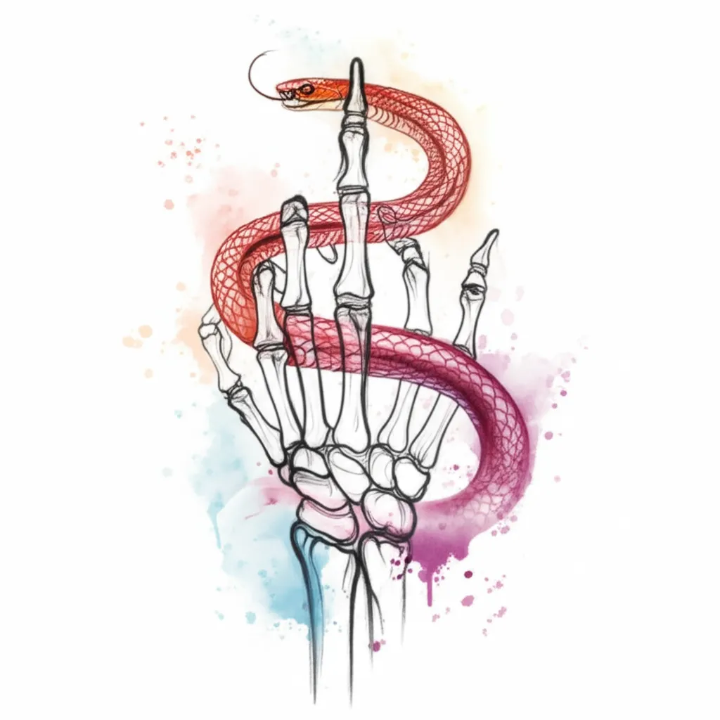 Watercolor Skeleton Hand King Cobra Tattoo Design Watercolor Skeleton Hand King Cobra Tattoo Design