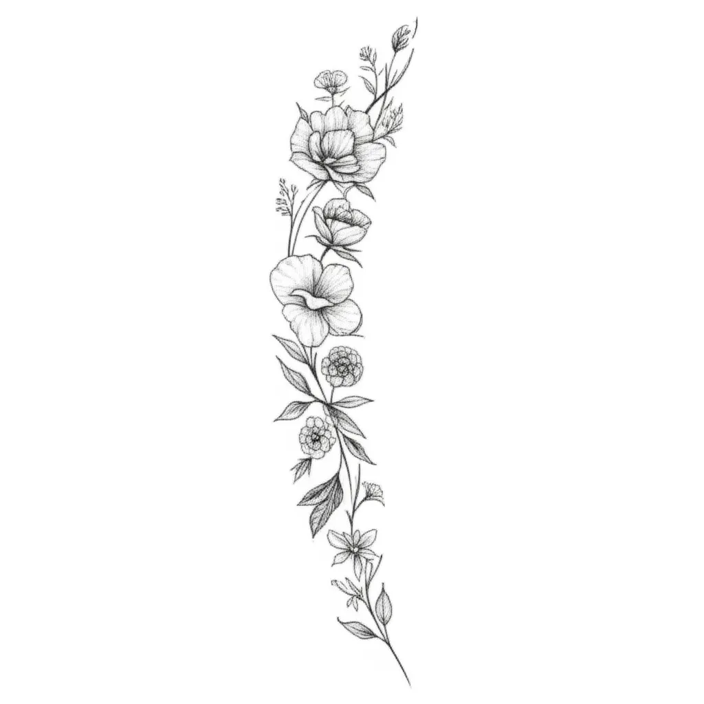 Fine Line Floral Sleeve Tattoo with Christian Symbols