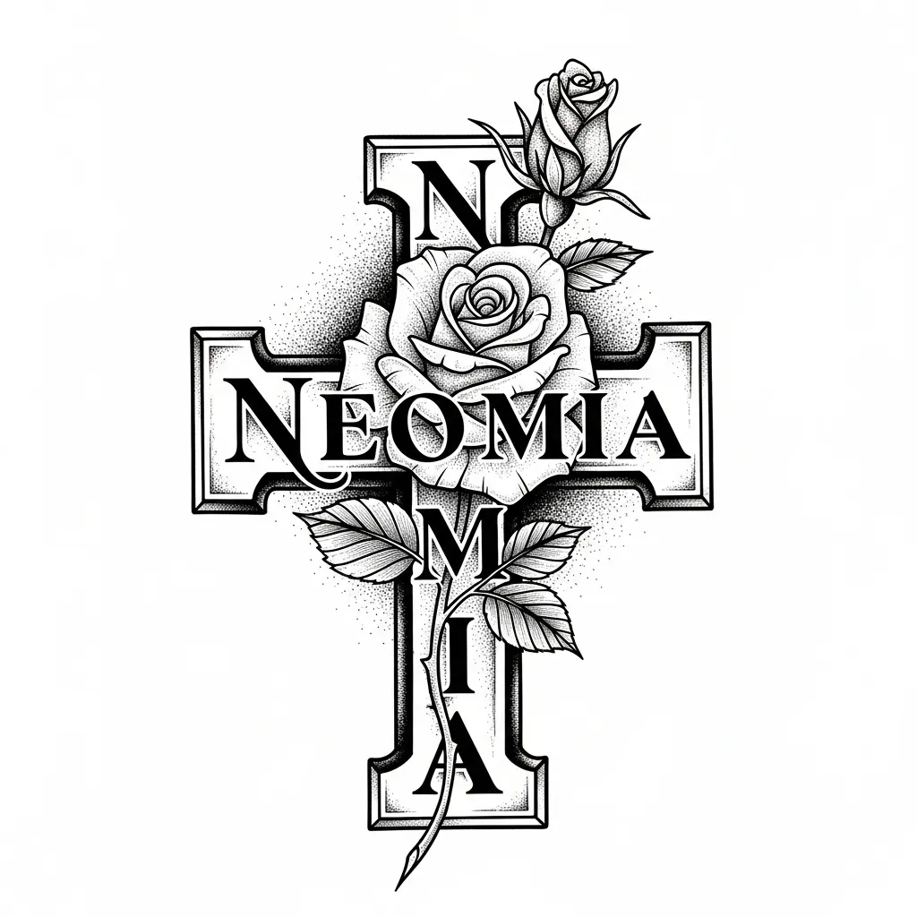 Neomia Cross & Rose Blackwork Tattoo Design Neomia Cross & Rose Blackwork Tattoo Design
