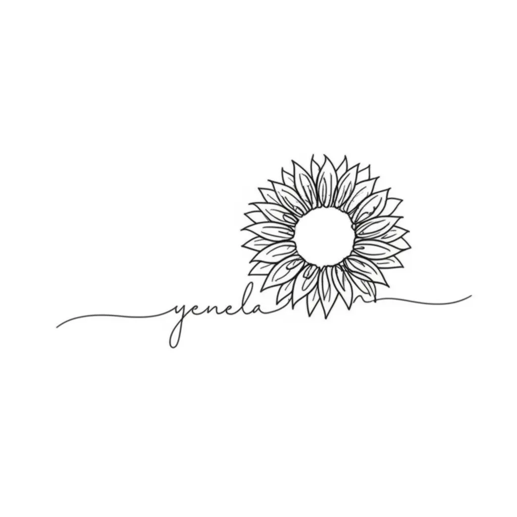 Yenela Name Tattoo with Sunflower - Minimalist Design
