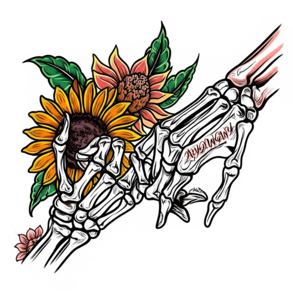 Skeleton & Human Hand Pinky Promise Sunflower Tattoo - AIYGIWGWY Design