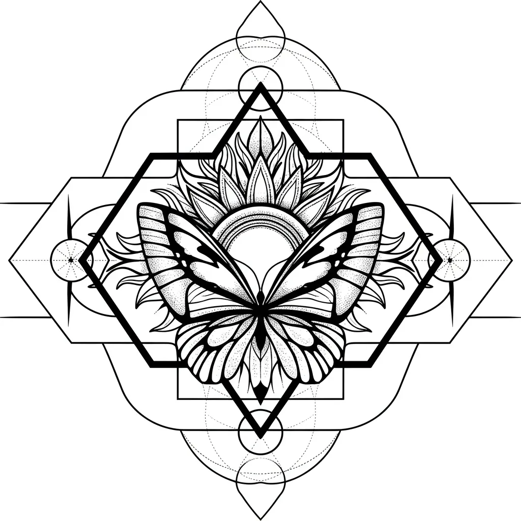 Sun Butterfly Diamond Geometric Tattoo Design Sun Butterfly Diamond Geometric Tattoo Design