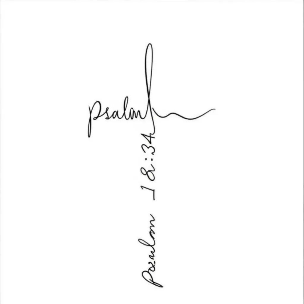 Psalm 18:34 Script Cross Minimalist Tattoo Design