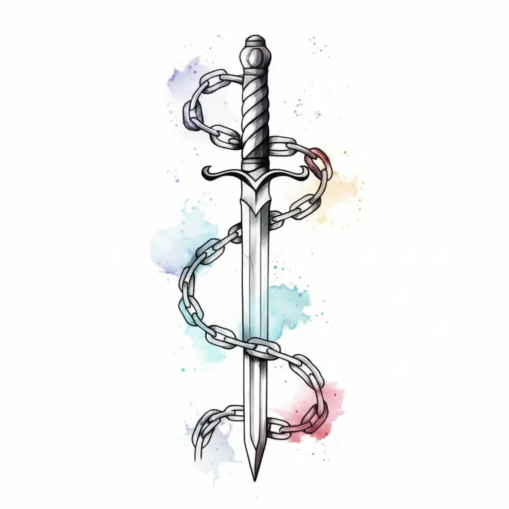 Watercolor Sword with Chains Tattoo Idea Watercolor Sword with Chains Tattoo Idea