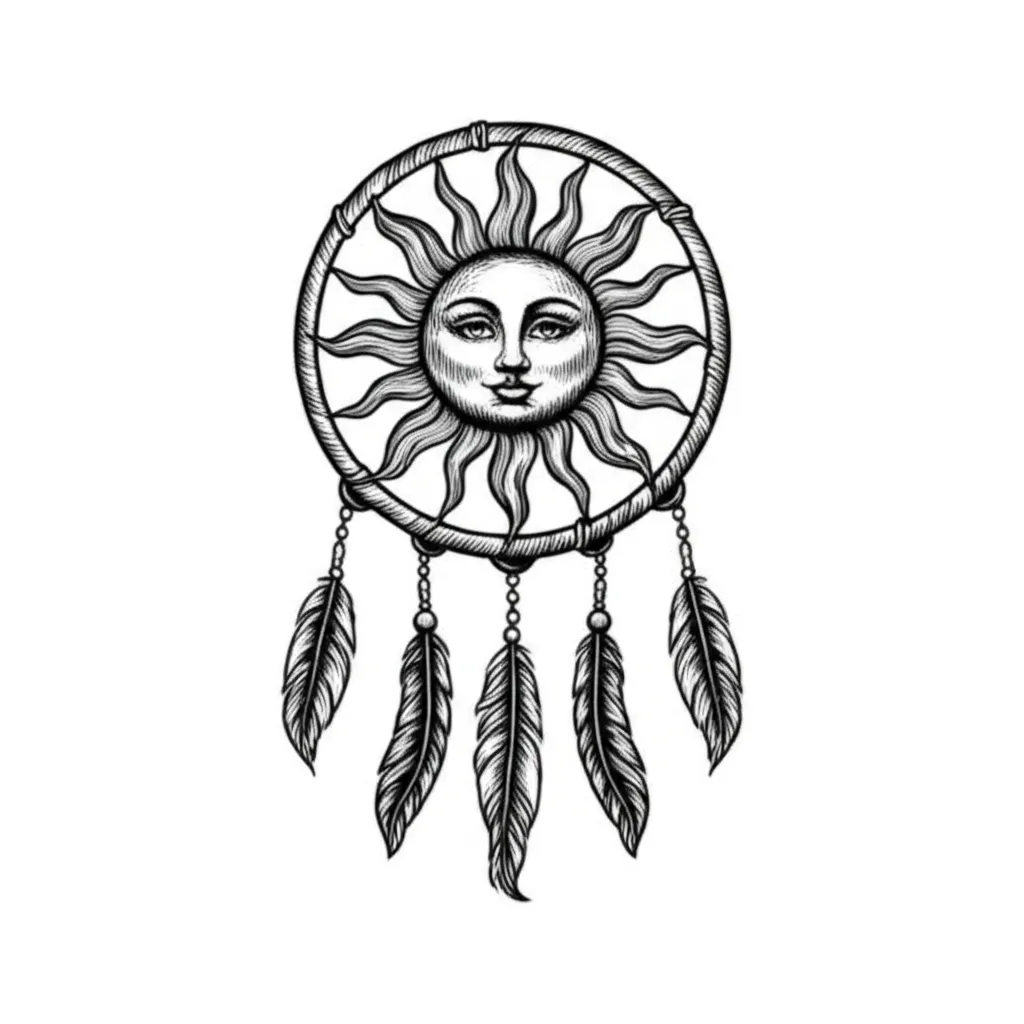 Blackwork Sun Dreamcatcher Tattoo Design Blackwork Sun Dreamcatcher Tattoo Design