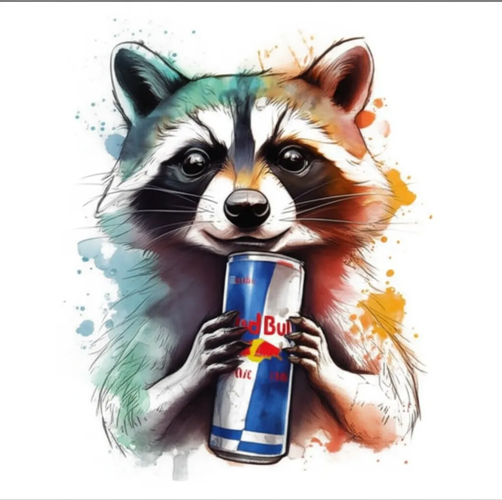 Watercolor Racoon Redbull Tattoo Idea