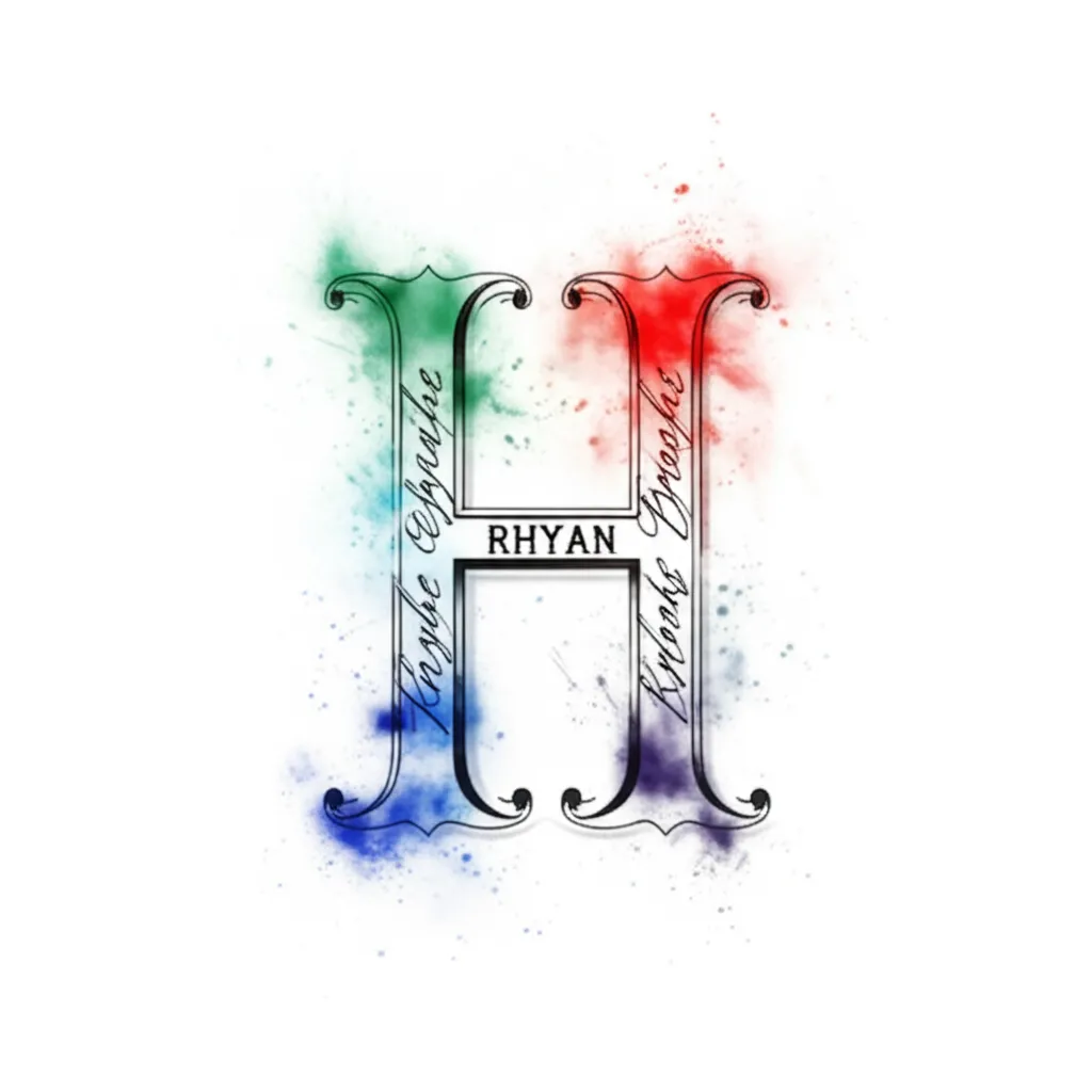 Watercolor Letter H Tattoo with Names Kaylee, Rhyan, and Brooks
