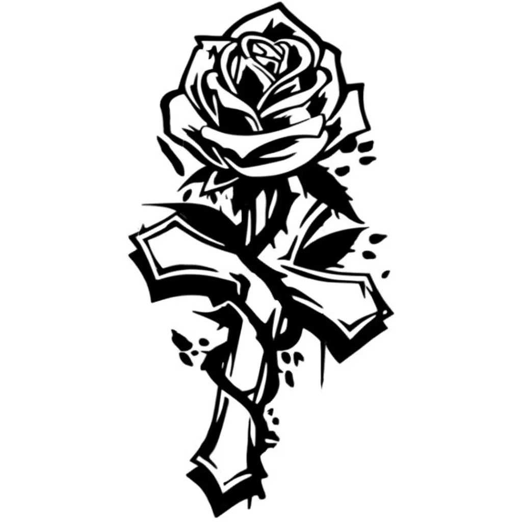 Graffiti Rose and Cross Forearm Tattoo Design