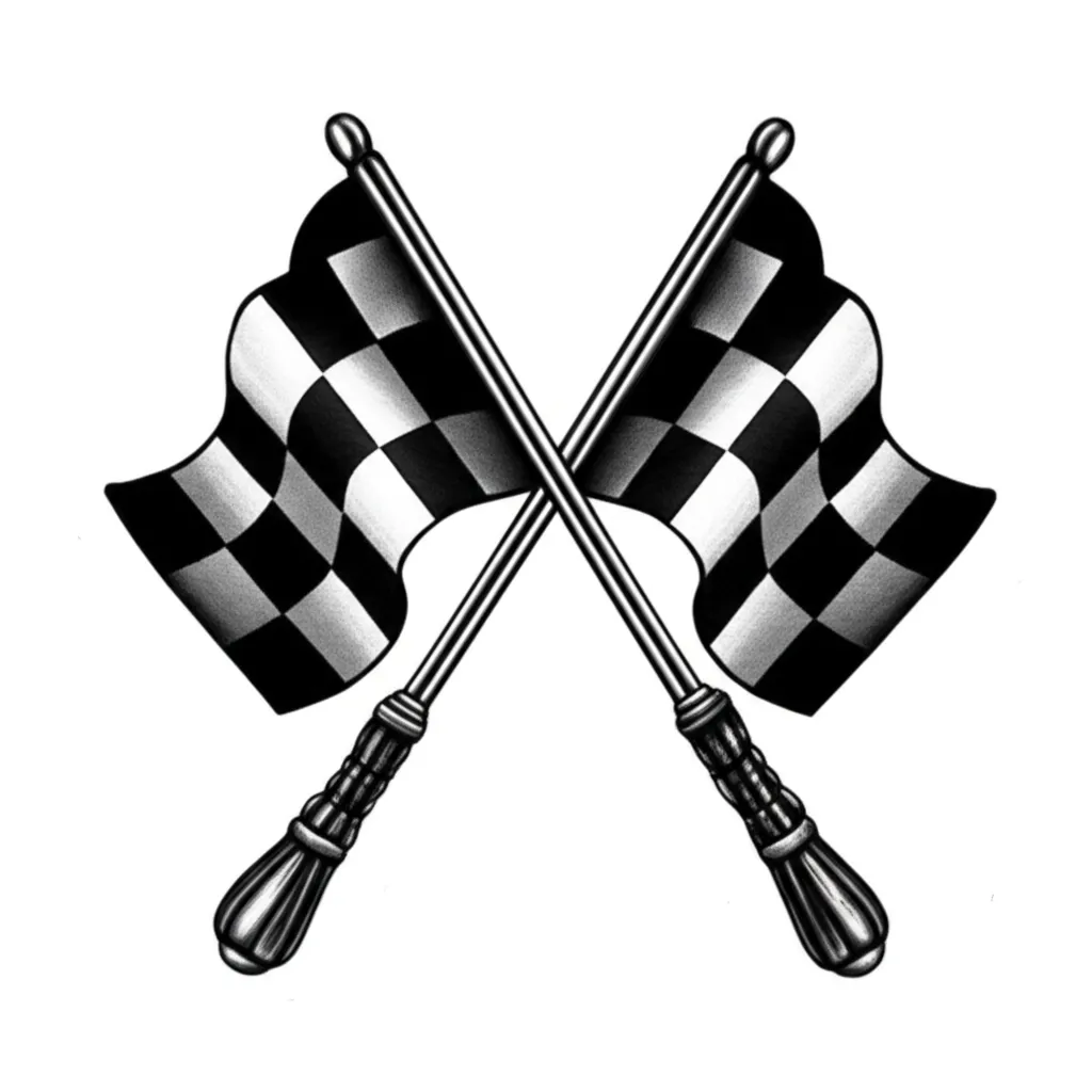 Realistic Race Flags Trophy Tattoo Design