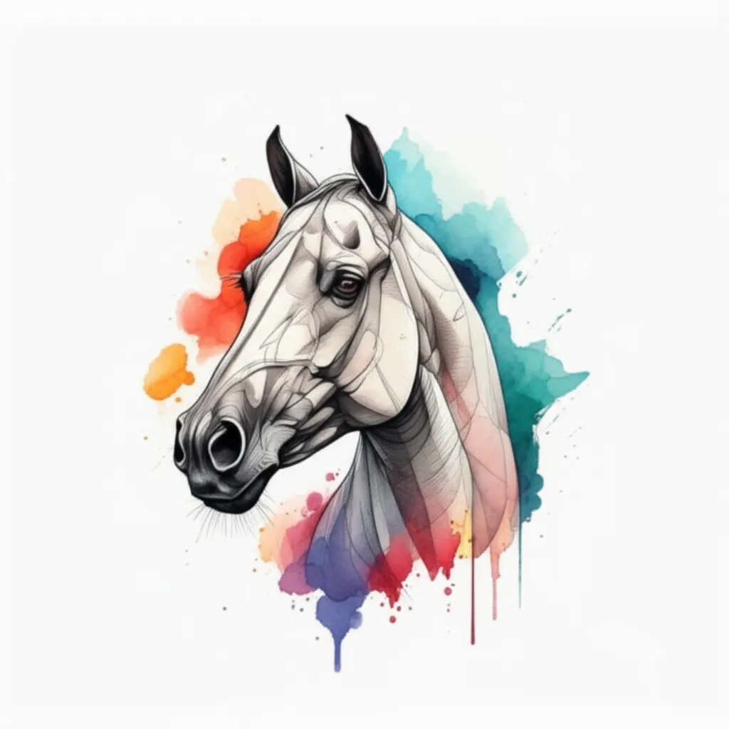 Disco Elysium Horse Watercolor Tattoo Design