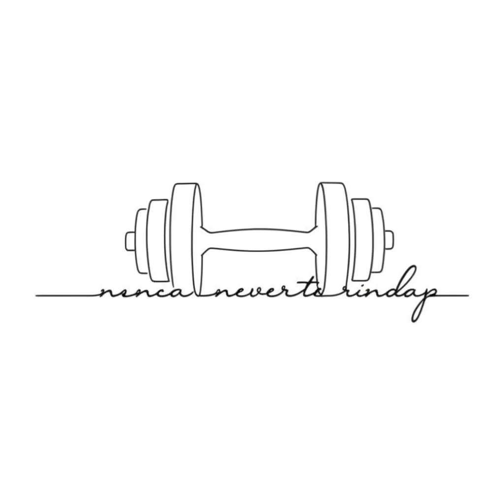 Minimalist Dumbbell Tattoo with 'Never Give Up' Quote Minimalist Dumbbell Tattoo with 'Never Give Up' Quote