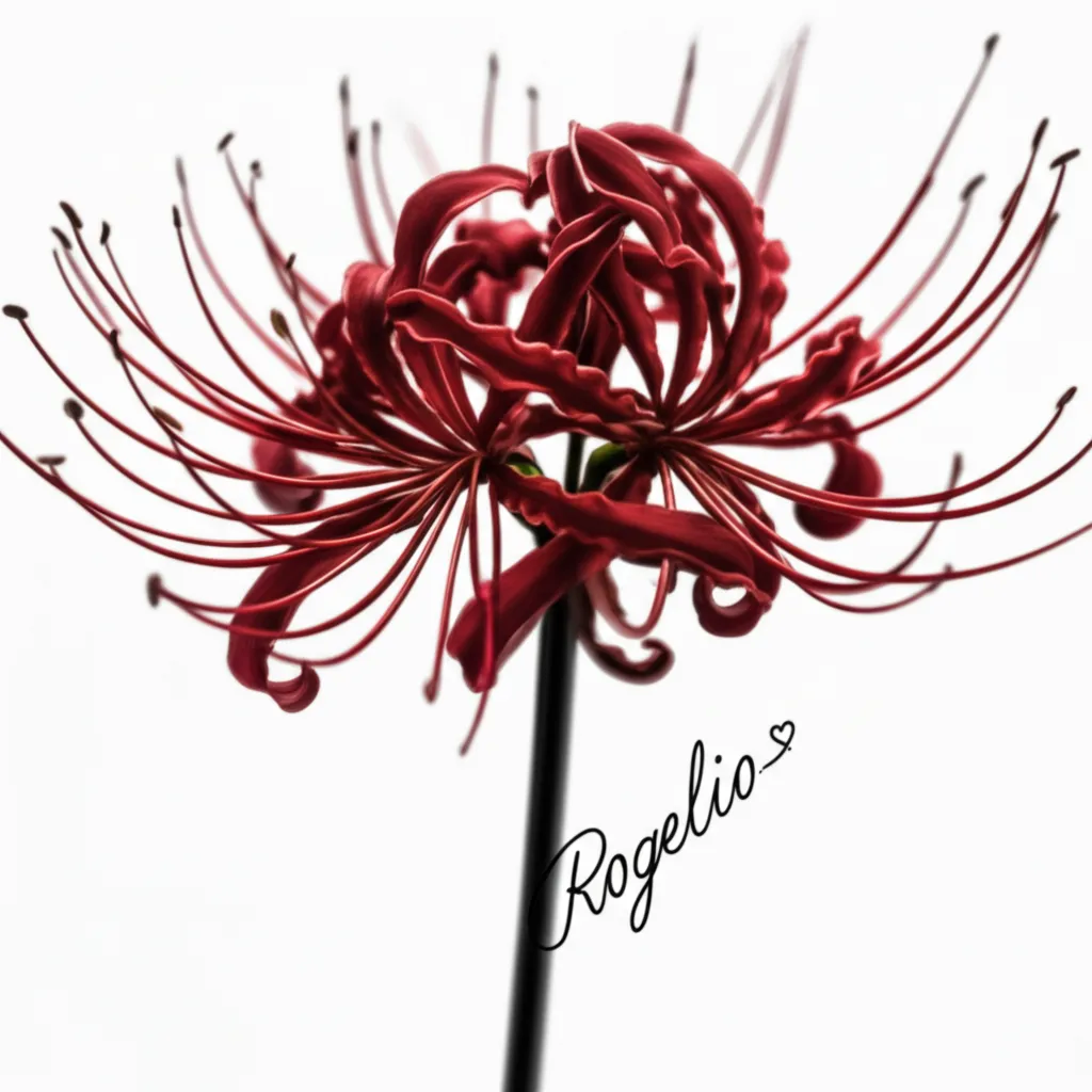 Realistic Red Spider Lily Tattoo with Name Rogelio