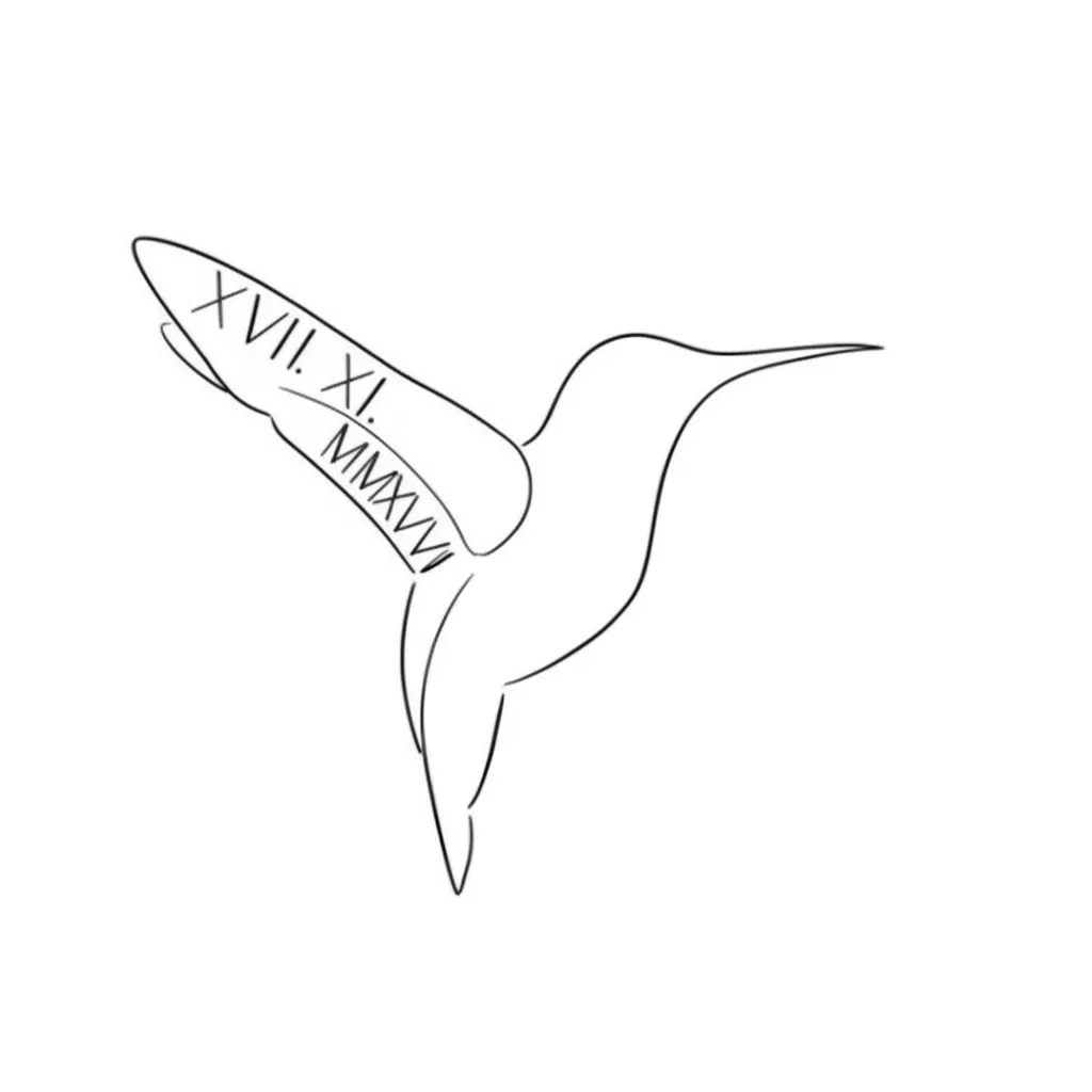 Minimalist Hummingbird Tattoo with Roman Numeral Dates