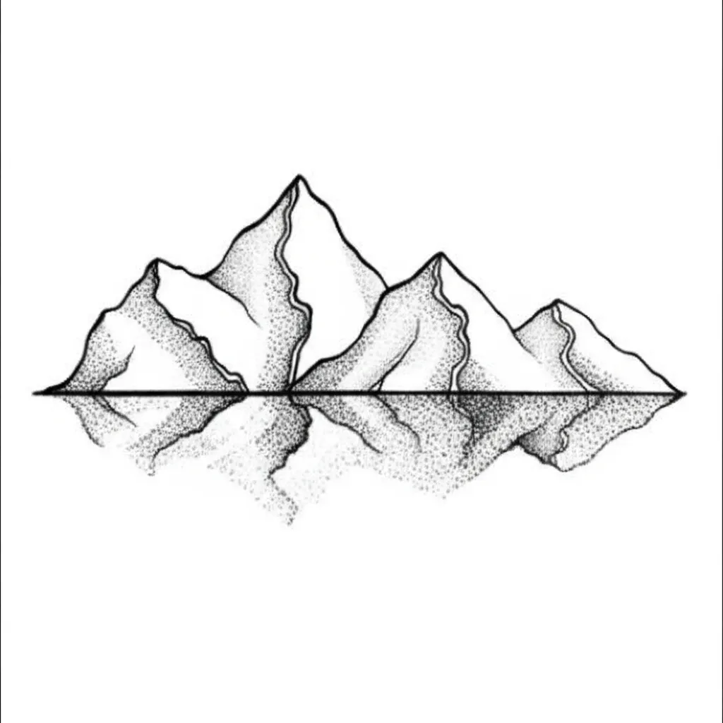 Fine Line Mountain Range Tattoo with Reflection Fine Line Mountain Range Tattoo with Reflection