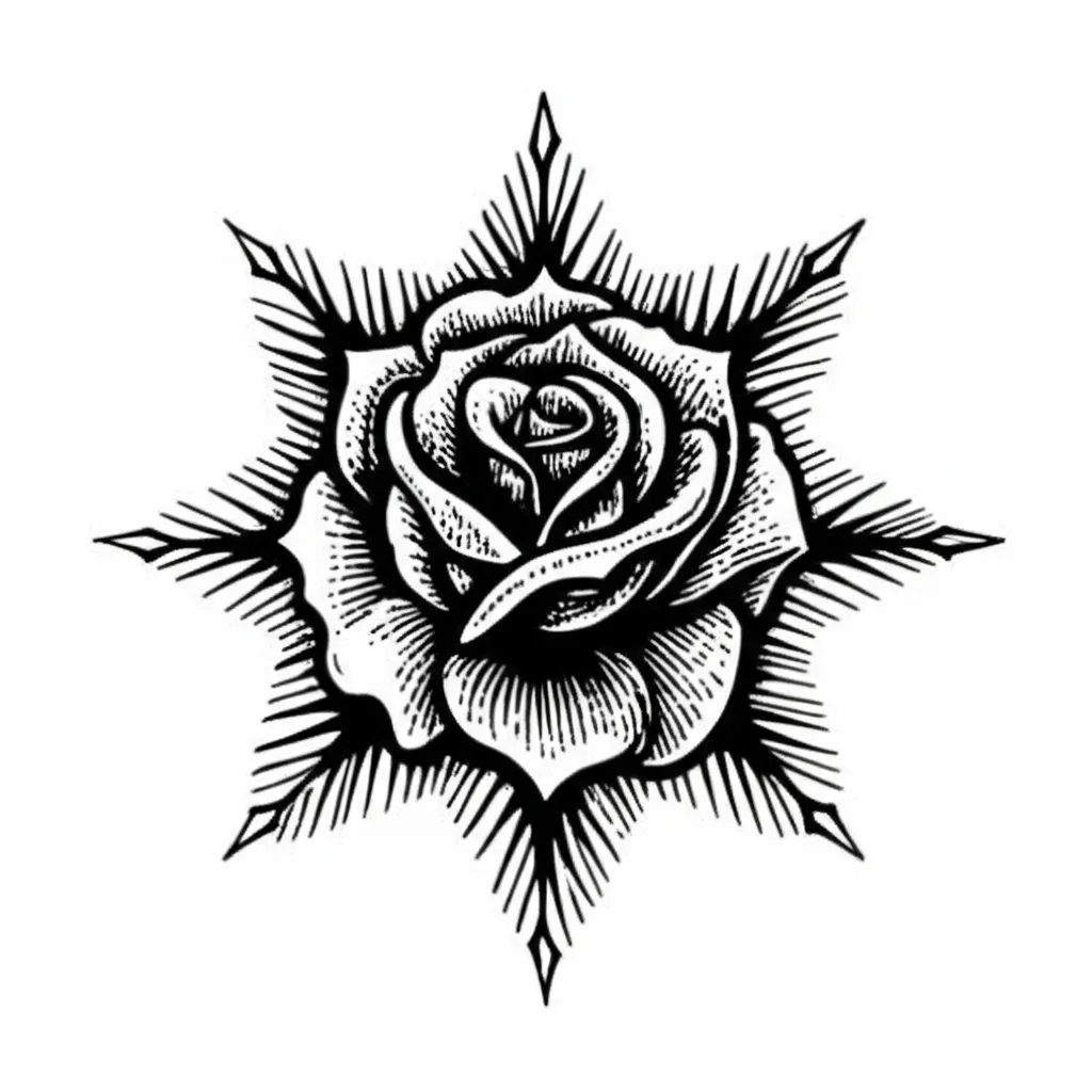Blackwork Star Rose Tattoo Design: Kevin's Floral Tribute Blackwork Star Rose Tattoo Design: Kevin's Floral Tribute