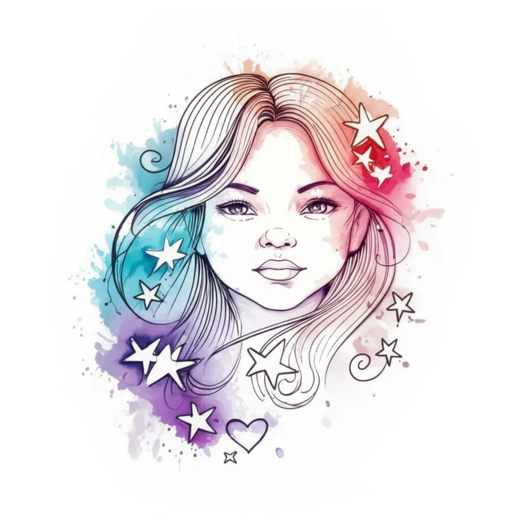 Mama Lani Watercolor Tattoo with Stars and Hearts Mama Lani Watercolor Tattoo with Stars and Hearts