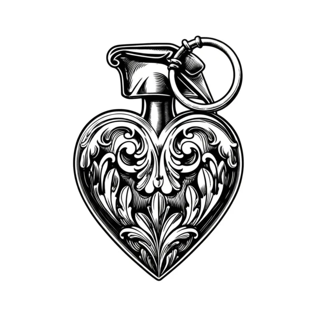 Heart Shaped Grenade Tattoo: Illustrative Style & Meaning