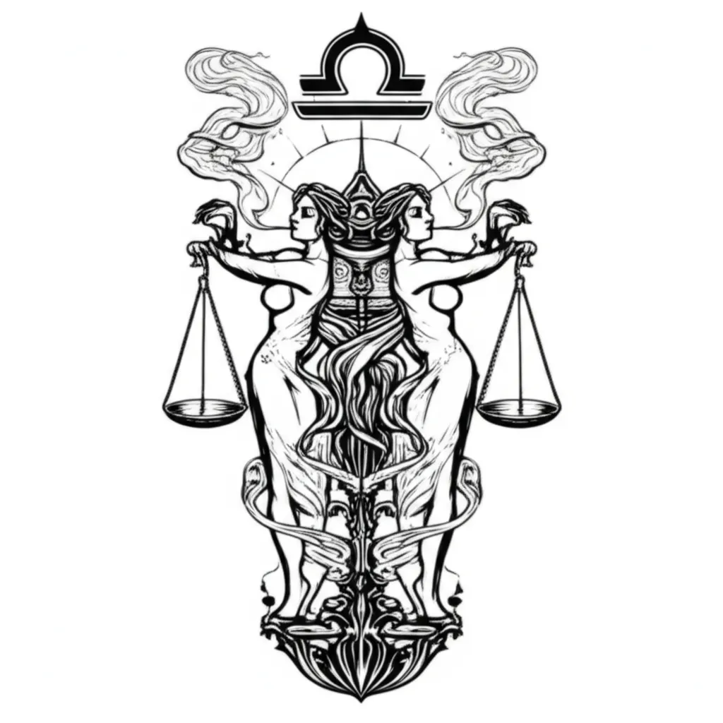 Gothic Libra Scale Tattoo with Smoking Women - Unique Design