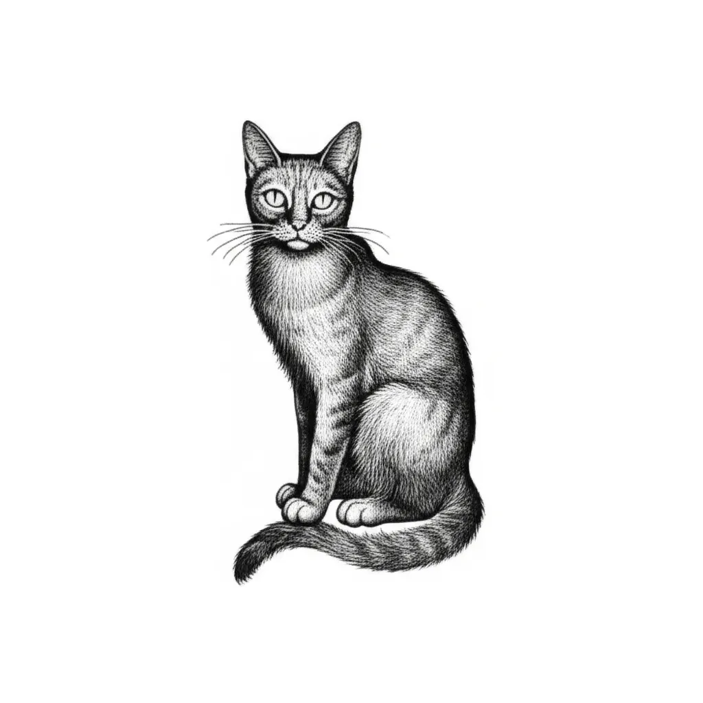 Cat Outline Tattoo Behind Ear - Single Line, Minimalist Design Cat Outline Tattoo Behind Ear - Single Line, Minimalist Design