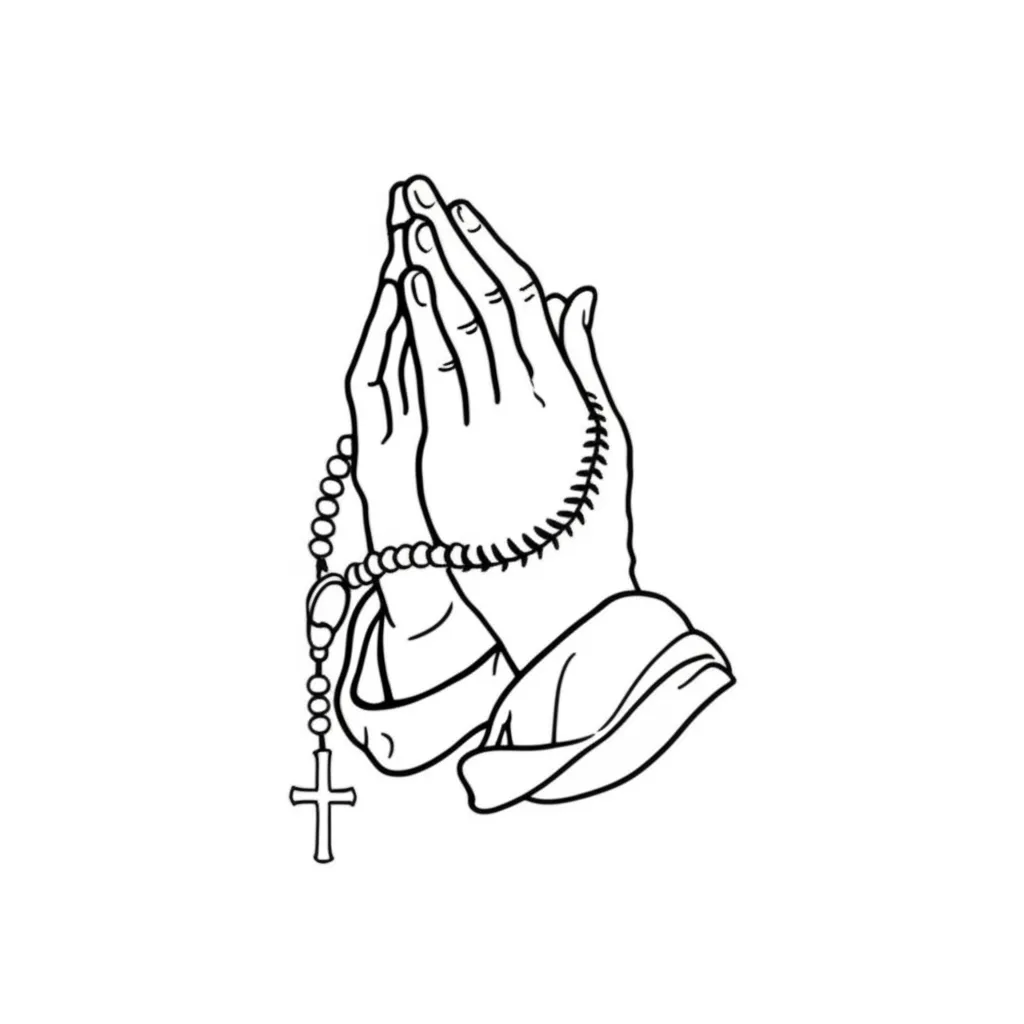 Minimalist Rosary Baseball Praying Hands Tattoo Design