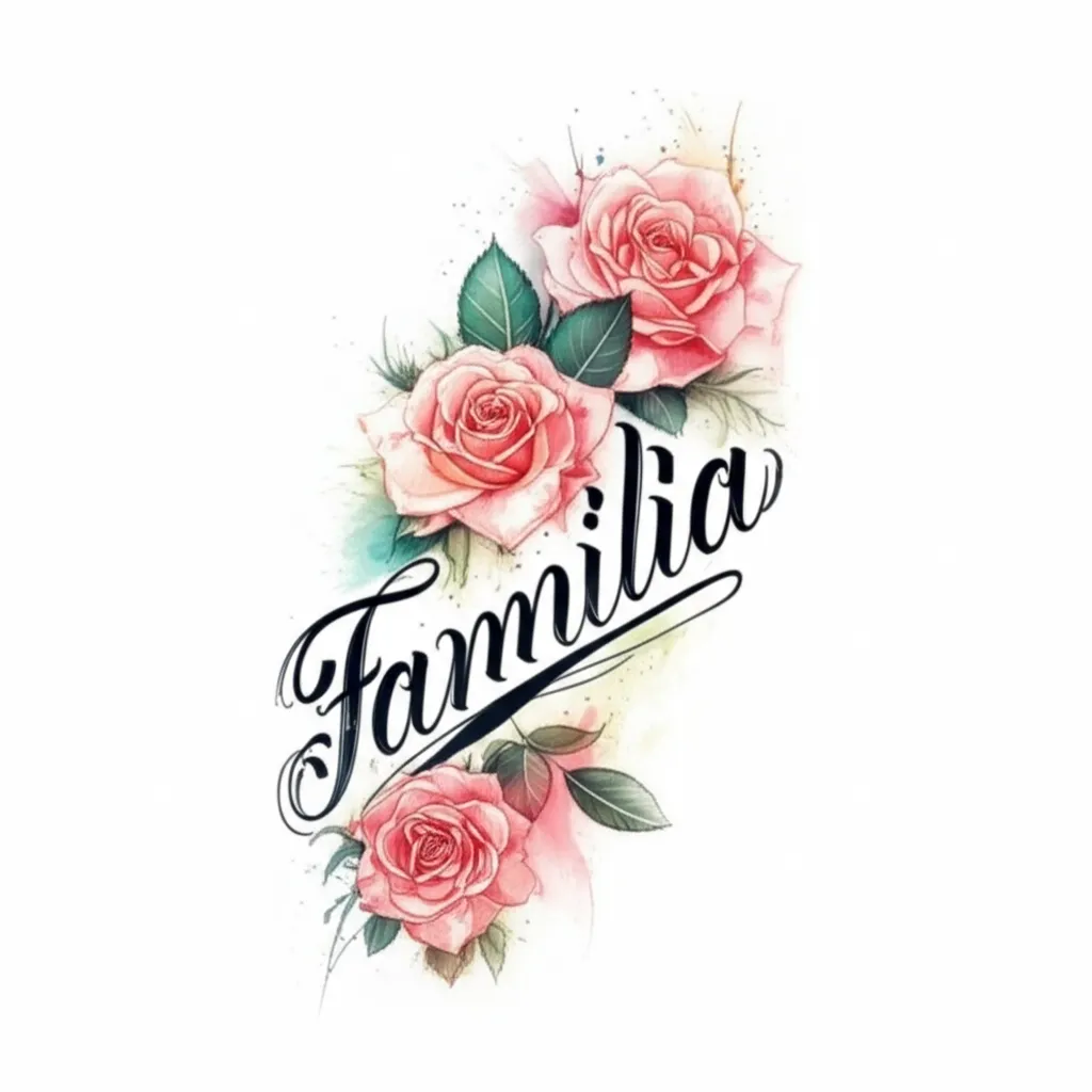 Familia Watercolor Tattoo with Roses Arm Sleeve Familia Watercolor Tattoo with Roses Arm Sleeve