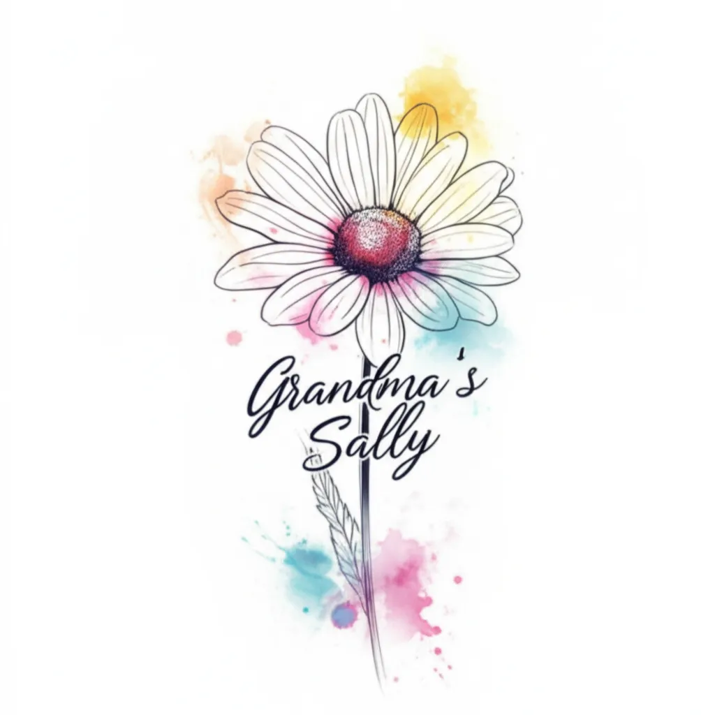 Grandma Sally Daisy Watercolor Tattoo - Memorial Fine Line Art Grandma Sally Daisy Watercolor Tattoo - Memorial Fine Line Art