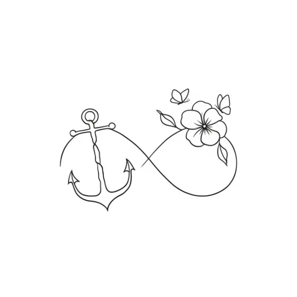 Infinity Anchor Tattoo with Flower and Butterflies - Minimalist Design