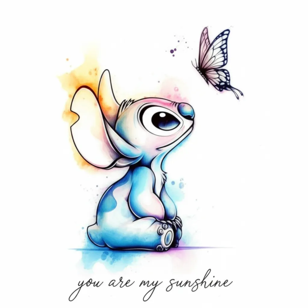 Stitch and Butterfly Watercolor Tattoo: You Are My Sunshine Stitch and Butterfly Watercolor Tattoo: You Are My Sunshine