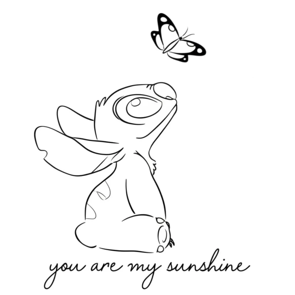 Minimalist Stitch Tattoo with Butterfly and 'You Are My Sunshine'