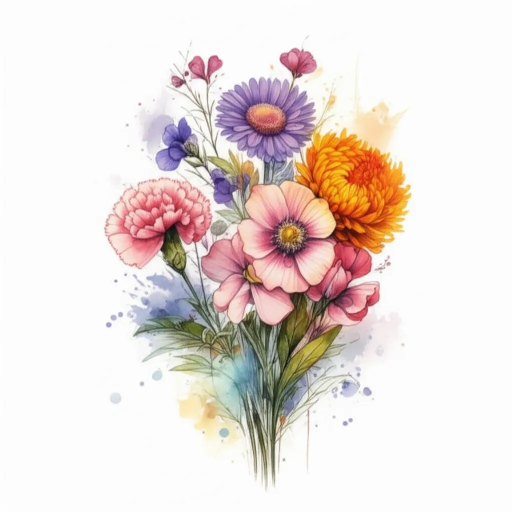Watercolor Birth Flower Bouquet Tattoo Design