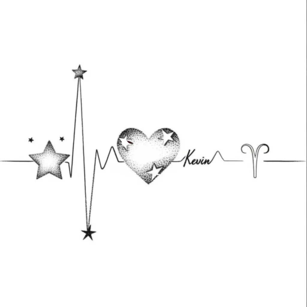 Stars Heartbeat Tattoo with Kevin and Aries Sign Stars Heartbeat Tattoo with Kevin and Aries Sign