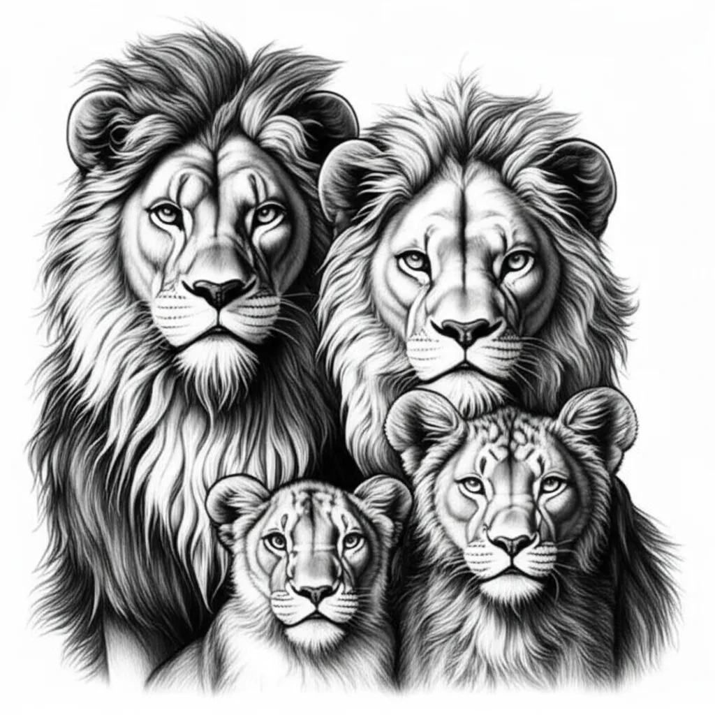 Illustrative Lion Family Tattoo: Grandma, Mom, Sister & Brother Illustrative Lion Family Tattoo: Grandma, Mom, Sister & Brother