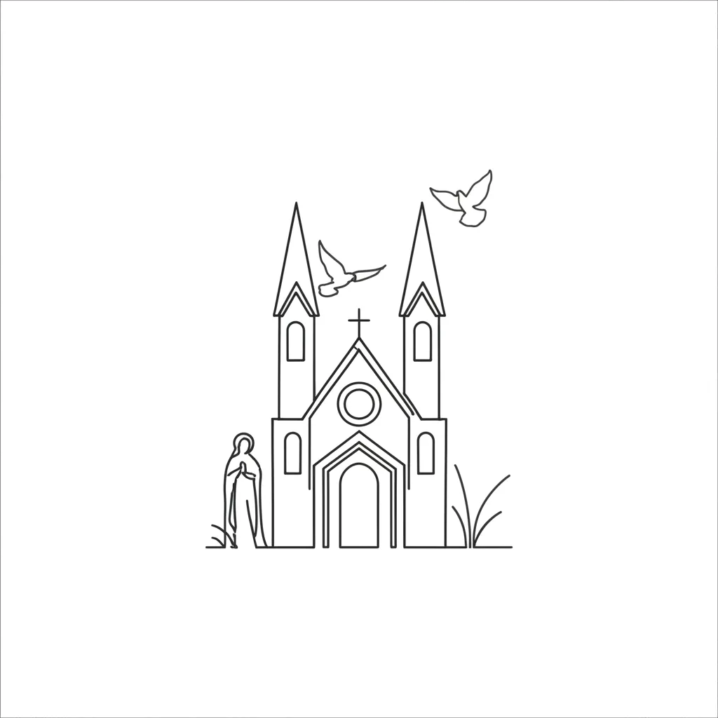 Minimalist Church, Maria Magdalena, and Pigeons Tattoo Idea Minimalist Church, Maria Magdalena, and Pigeons Tattoo Idea