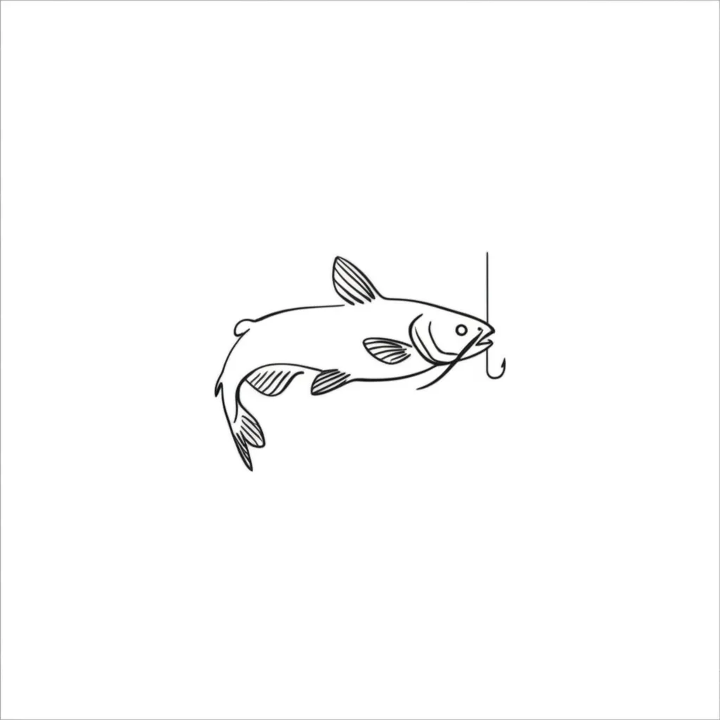 Minimalist Catfish Tattoo Design with Hook