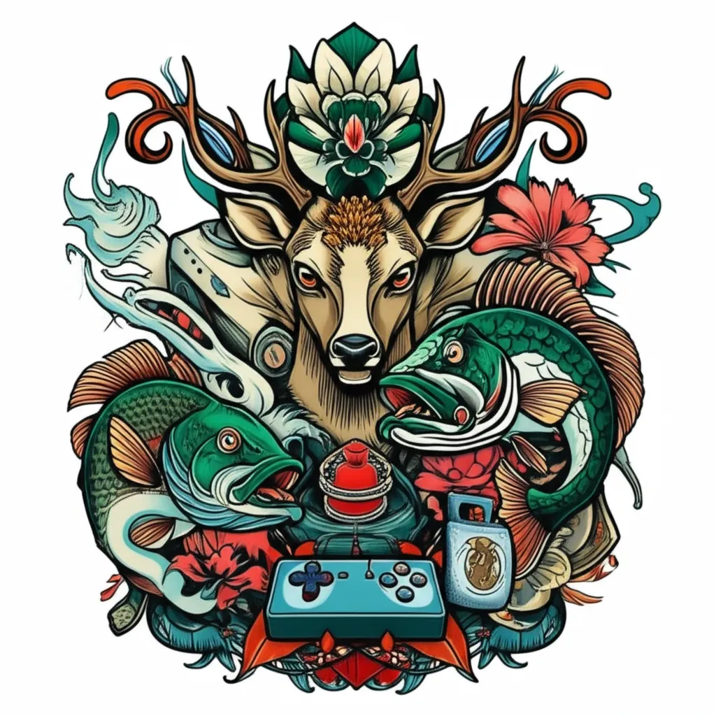 Japanese Tattoo Design: Deer, Fish, Guns & Video Games Japanese Tattoo Design: Deer, Fish, Guns & Video Games