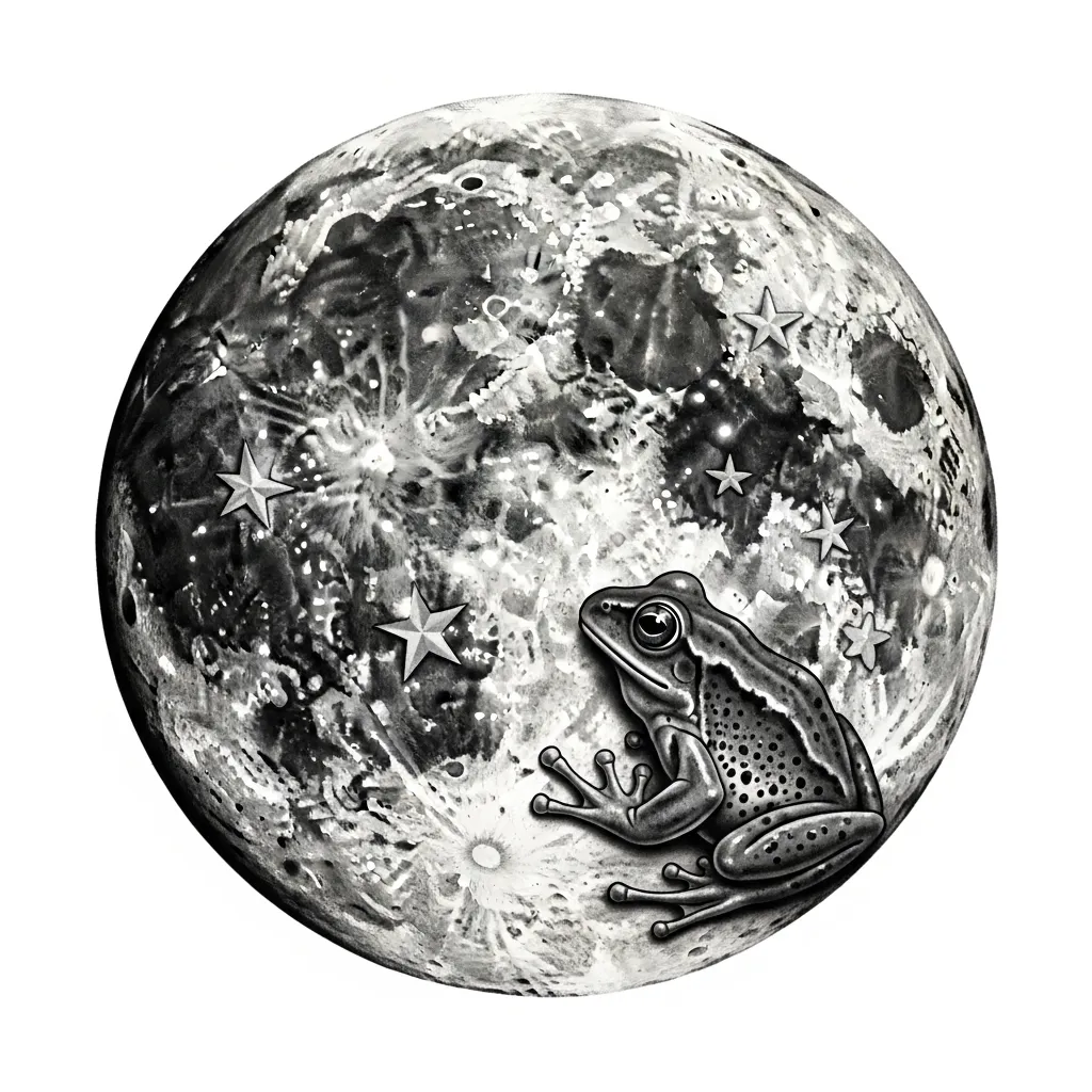 Realistic Frog on Moon with Stars Tattoo Idea