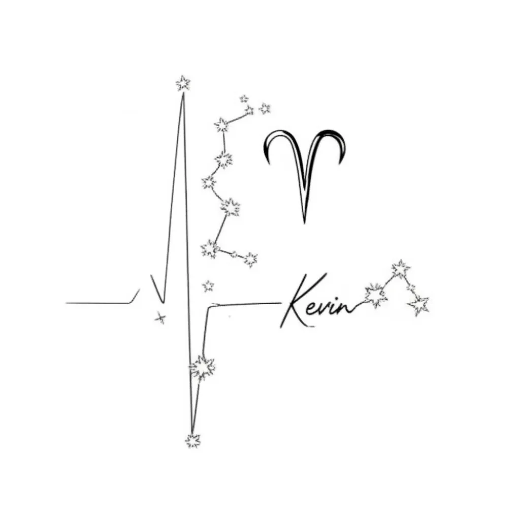Minimalist Star Heartbeat Tattoo with Kevin and Aries Sign Minimalist Star Heartbeat Tattoo with Kevin and Aries Sign