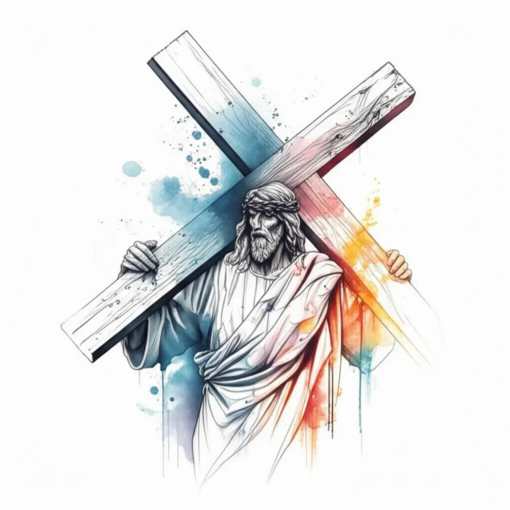 Watercolor Jesus Carrying Cross Tattoo Design Watercolor Jesus Carrying Cross Tattoo Design