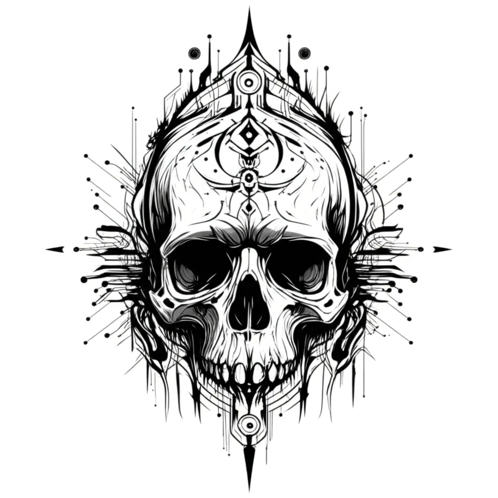 Cyber Sigilism Skull and Compass Tattoo Design