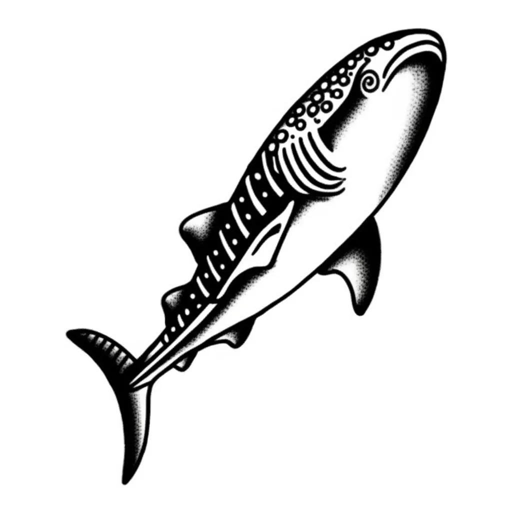 American Traditional Whale Shark Tattoo Design