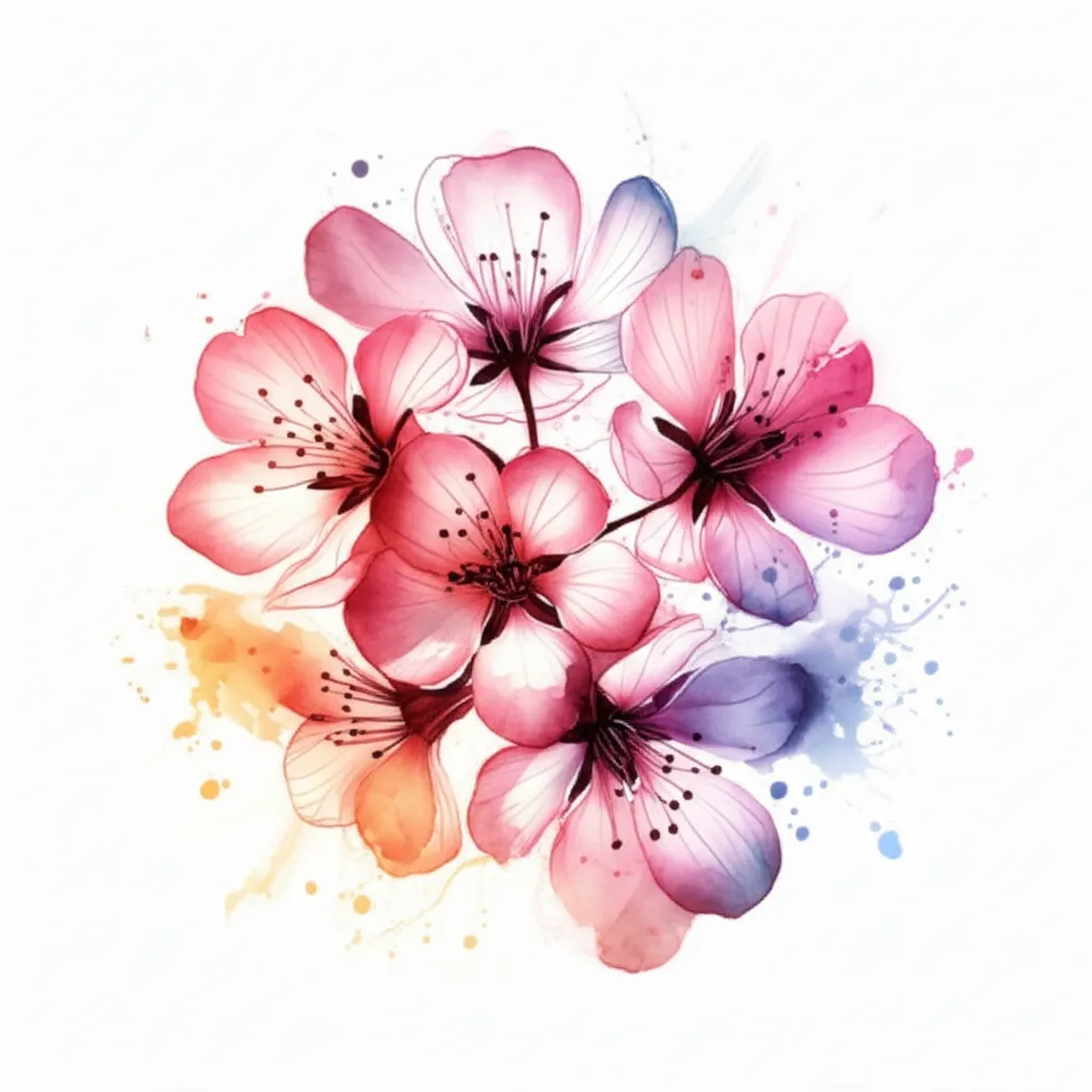Watercolor Cherry Blossom Tattoo: Delicate Floral Design Watercolor Cherry Blossom Tattoo: Delicate Floral Design