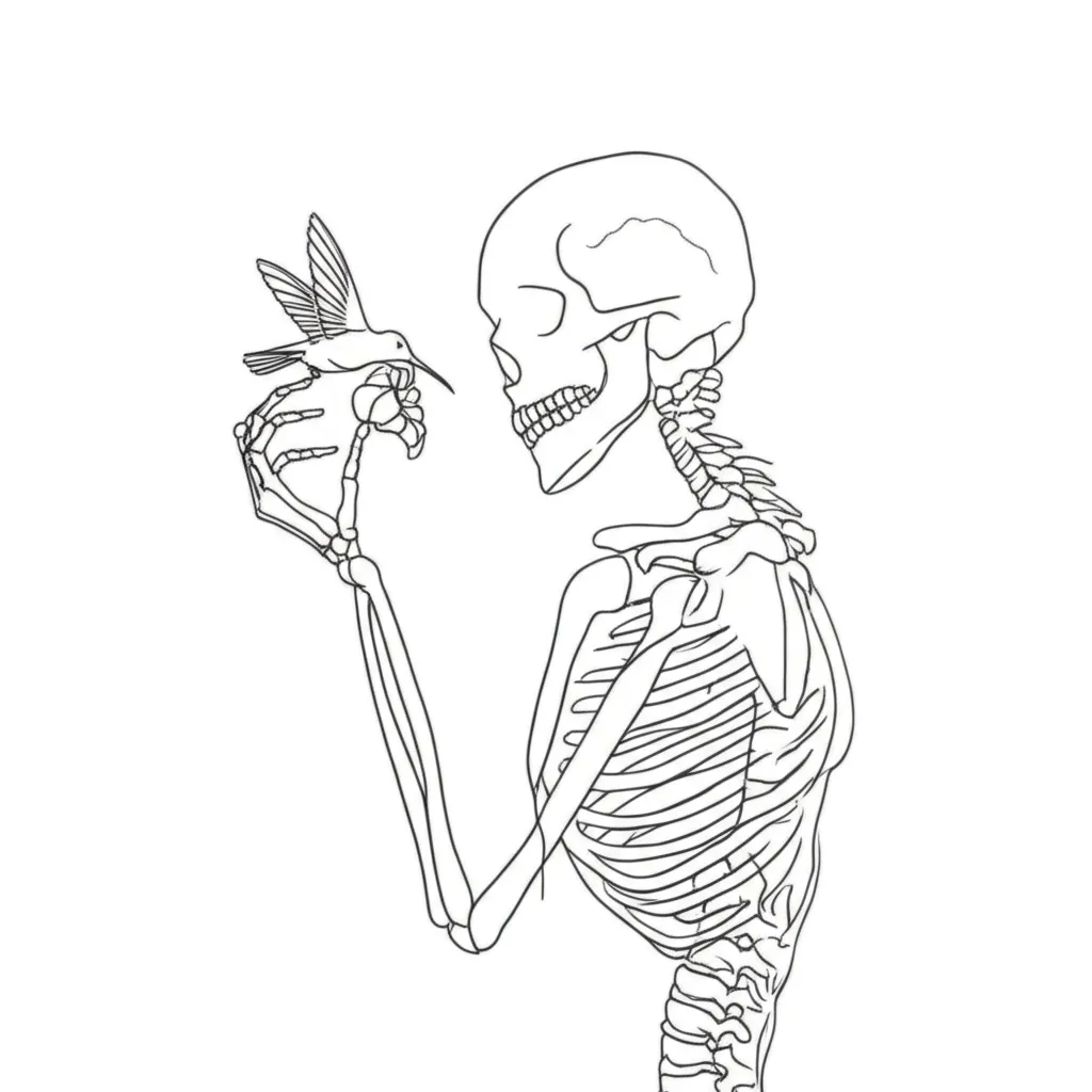 Minimalist Skeleton and Hummingbird Tattoo Idea