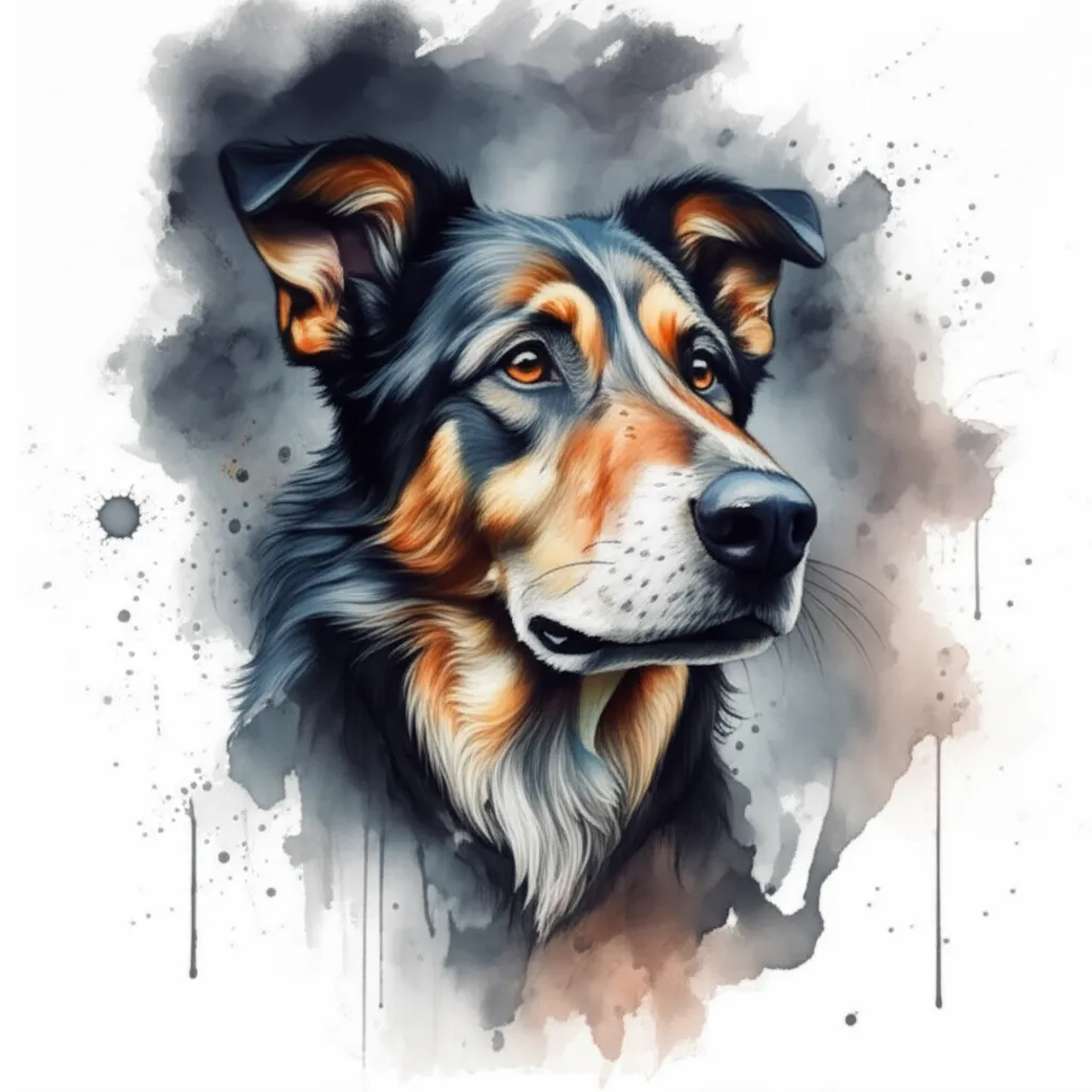 Watercolor Dog Tattoo: Dark, Cloudy & Woof Design