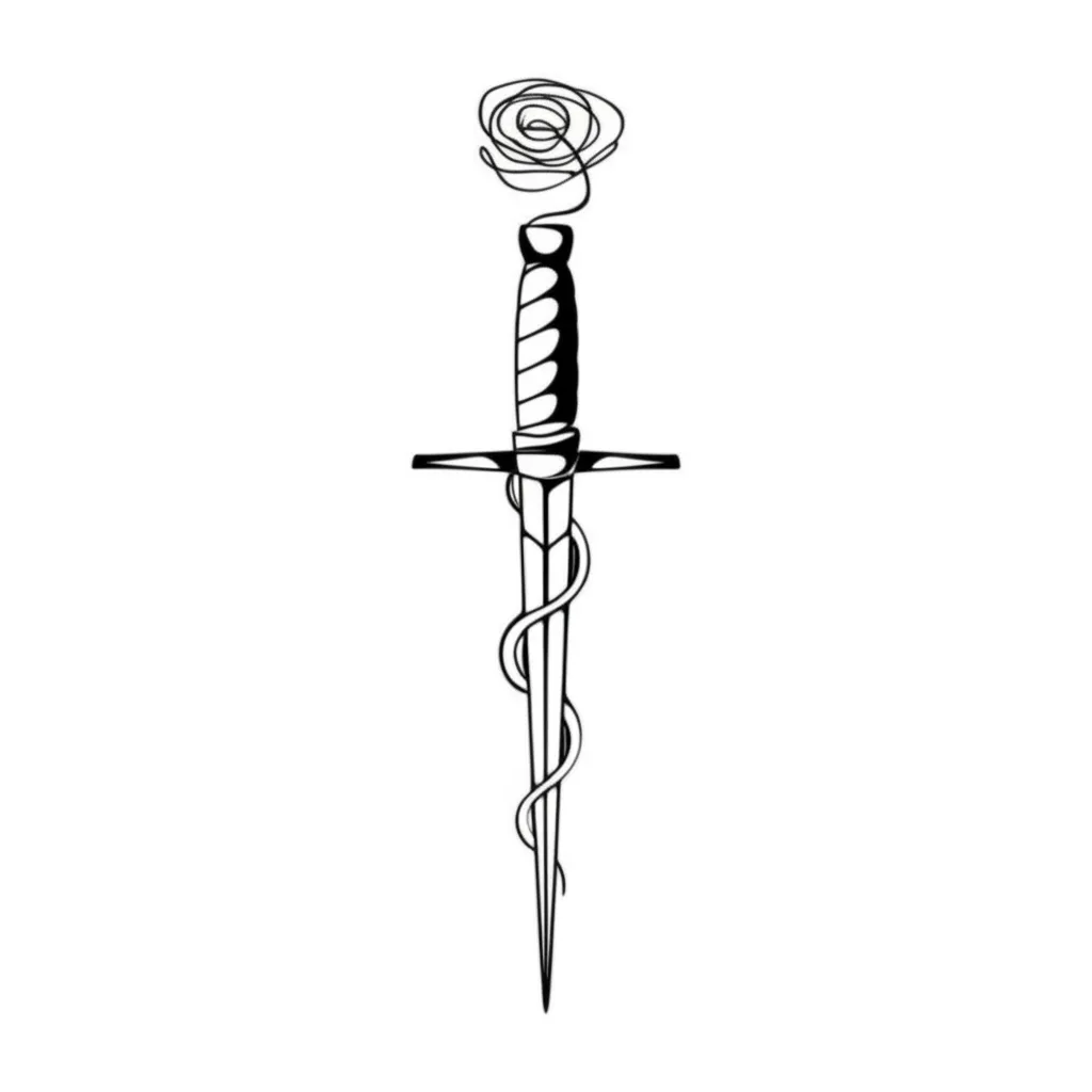 Minimalist Rose and Dagger Tattoo Design