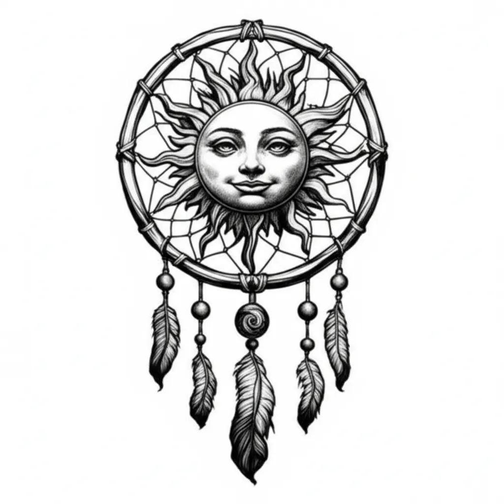 Gothic Sun Dreamcatcher Tattoo Design