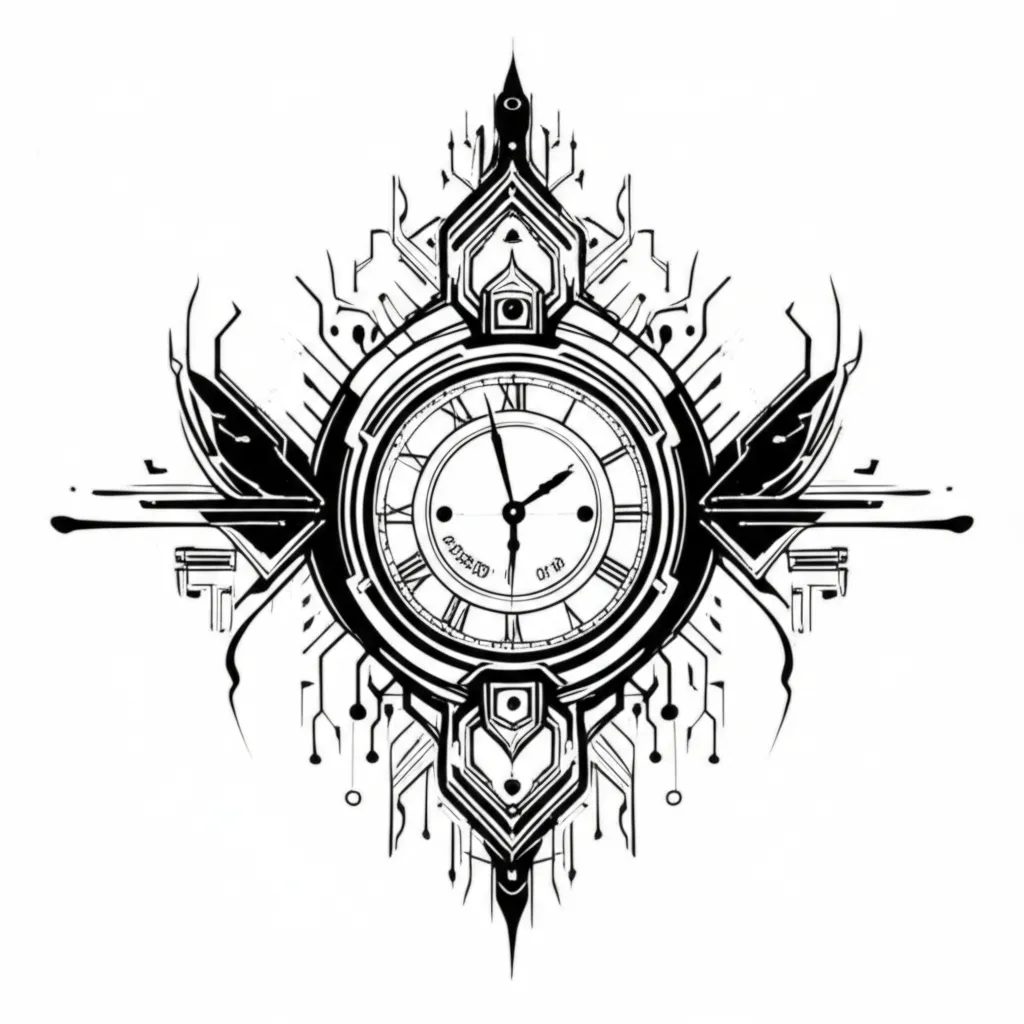 Cyber Sigilism Clock Tattoo with 2008 Inscription - Arm Tattoo Idea